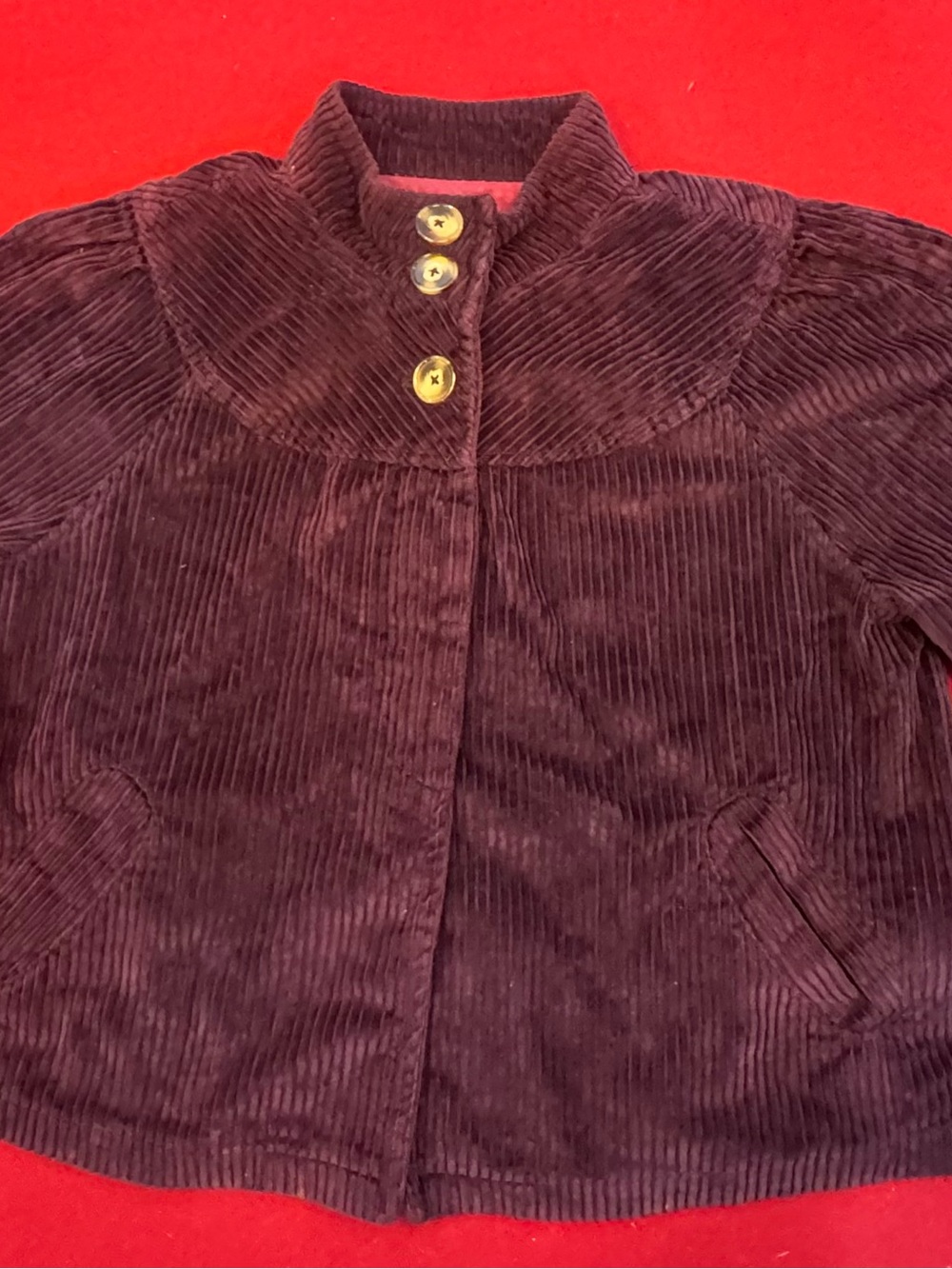 Izod Women’s Corduroy Cropped Pea Coat in Burgundy Size XL (Runs Small)